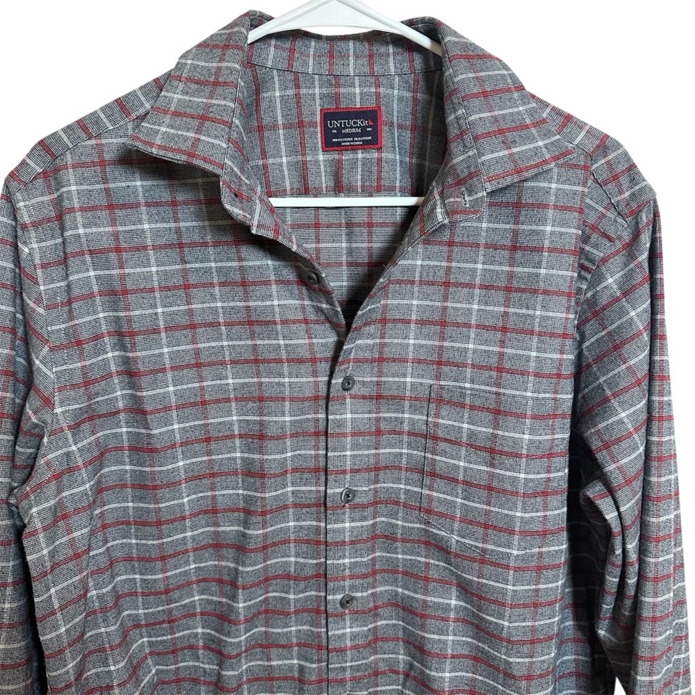UNTUCKit Men's Plaid Shirt in Gray and Red